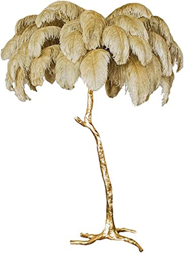 Lampe Plume d'Autruche, Lampadaires pour Salon avec Ampoule LED 3 Températures de Couleur, Lampadaire avec Interrupteur à Pied, Corps de Lampe Doré, pour...