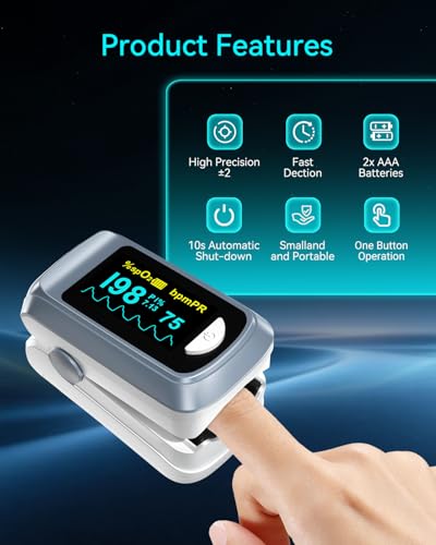 HealthTree JKS50B Fingertip Pulse Oximeter Blood Oxygen Saturation Monitor Pulse Ox, Heart Rate and Fast Spo2 Reading Oxygen Meter with OLED Screen Included Lanyard and 2 X AAA Batteries - Image 6