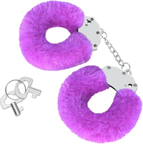 Image of Kids Toy Handcuffs with Fluffy Cover - Safe Pretend Play Metal Handcuffs with Keys - Soft Plush Covering for Police Role Play & Fancy Dress