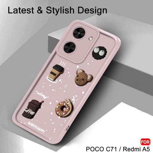 Image of TheGiftKart Back Cover Case for Poco C71 / Redmi A5 | Cute Fun Cartoon 3D Bear Coffee Case | Full Camera Protection | Shockproof Back Cover Case for Poco C71 / Redmi A5 (Silicone, Pink)
