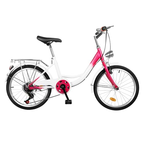 Dettchan Rosa Kinderfahrrad 20 Zoll 6-Gang Mädchen Fahrrad Kinderrad Citybike, 6-Gang-Mädchenfahrrad Kinderfahrrad mit Lampe, Citybike mit Licht, für 145-165 cm