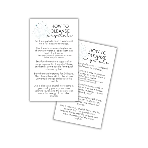 How to Cleanse and Charge Your Crystals Instruction 50pk 2x3.5” Crystal Jewelry Client Cards for Makers DIY Cleaning Kit Sage Guide