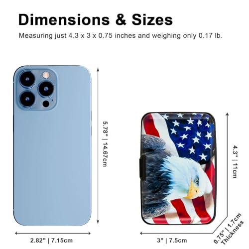 Image of Credit Card Holder Small RFID Blocking Wallet Business Metal Slim Mini Aluminum Hard Case for Women Men Gift, Bald Eagle American Flag, small, Minimalist, Compact, American