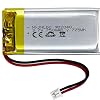DC 3.7V 750mAh 902040 Rechargeable Lithium Polymer Battery, Suitable for DIY 3.7-5V Electronic Products with Built-in 2-Wire Battery Replacement and LED Lights