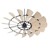 Quorum 97215-69 Windmill 72 Inch Ceiling Fan | 15 Blade Wagon Wheel Design | 6 Speed Reversible DC Motor | Remote Control Included | Dry Rated Fan | Weathered Oak Blades | Textured Black Finish