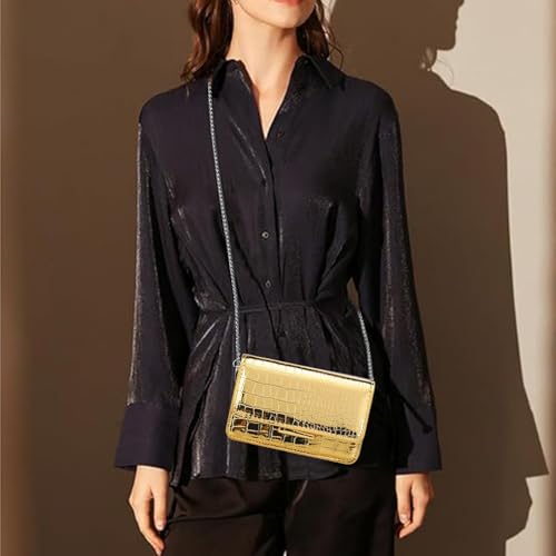 Image of Small Crossbody Purse Bag for Women,Y2K Cute Metallic Croc Handbag
