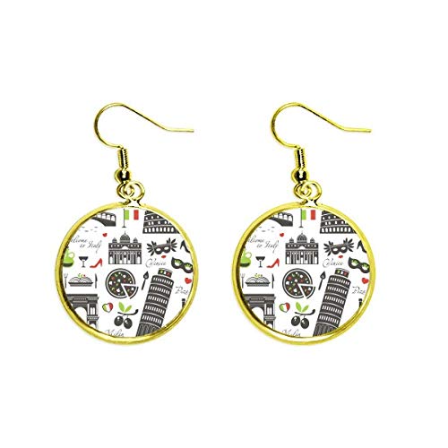 Pendientes de la torre de Pisa dorados estilo teatro romano joyería mujer colgante largo
