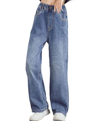SANGTREE Baggy Jeans for Girls Wide Leg Jeans Elastic Waist Denim Pants Kids Clothes 6-14 Years