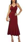 GRACE KARIN Damen Abendkleid Ärmellos Lang Ballkleider Sexy V-Ausschnitt Meerjungfrau Party Cocktail Kleider Backless Bodyconkleid Rot XL