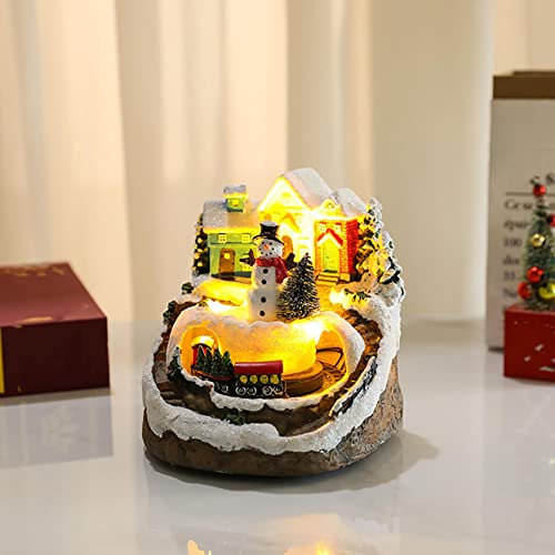dpityserensio Christmas Village House Music Box Pre-lit Musical Winter Snow Village with Moving Xmas Train Holiday Desktop Display Decor Collectible Figurine Gift (Snowman)