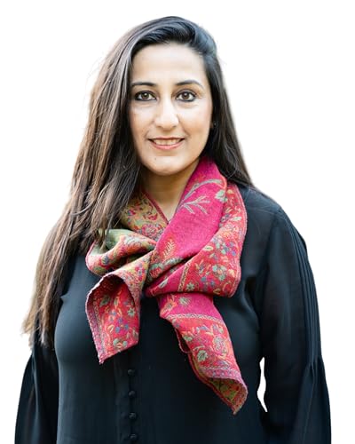 In Style 100% Pure Australian Merino Wool Reversible Scarf Elegant Lightweight Warm Made in India. (Scraf_Fuchsia_bird)