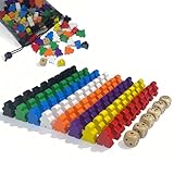 CHUANFU 80 Pezzi Pedine Gioco Tavolo, 24 x 20 mm Grandi Personaggi Multicolori di Legno con 6 Pezzi Dadi, Accessori per Giochi da Tavolo, Pedine e Segnalini per Giochi di Società per Famiglie Feste