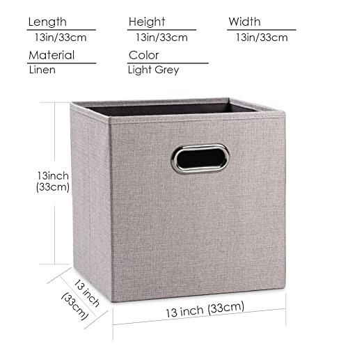 Prandom Linen Fabric Foldable Cube Storage Bins 13X13 Inch [2-Pack] Fabric Storage Baskets Cubes Drawer With Cotton Handles Organizer For Shelves Toy Nursery Closet Bedroom Clothes Light Grey #TOP5
