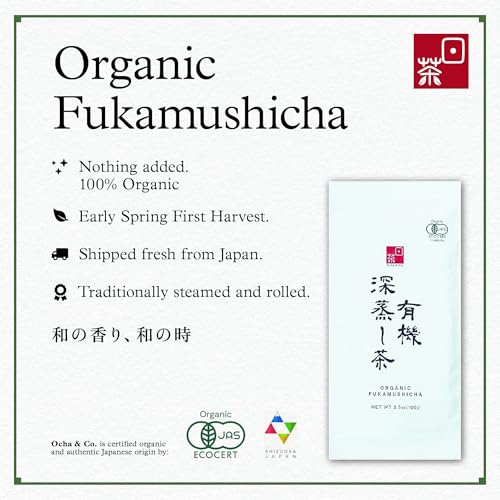 Image of Ocha & Co. Organic Fukamushi Tea - Loose Leaf Japanese Deep Steamed Sencha Green Tea - Intense Taste Tea, 100g /3.5oz.