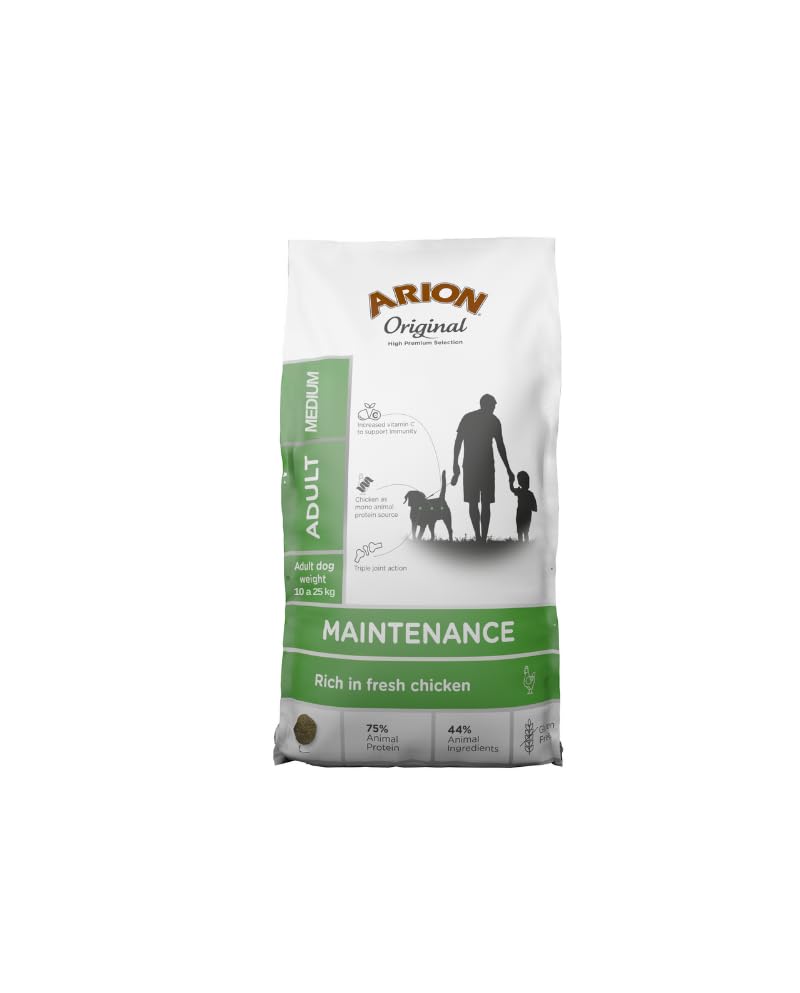 Arion Original Adult Medium Pollo y Arroz 12kg – Pienso para Perros Adultos de Razas Medianas – Sin Gluten, Alta Digestibilidad, con Omega 3 y 6 – Croquetas Adaptadas