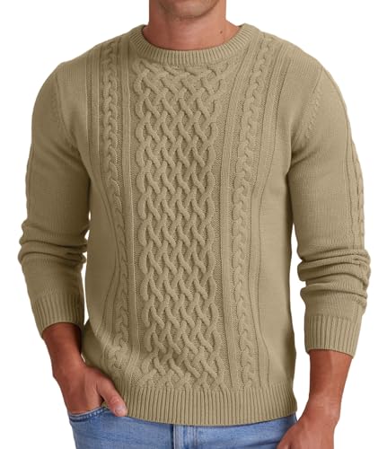 Askdeer Men's Fisherman Sweater Cable Knit Crewneck Sweater Winter Pullover Sweaters2