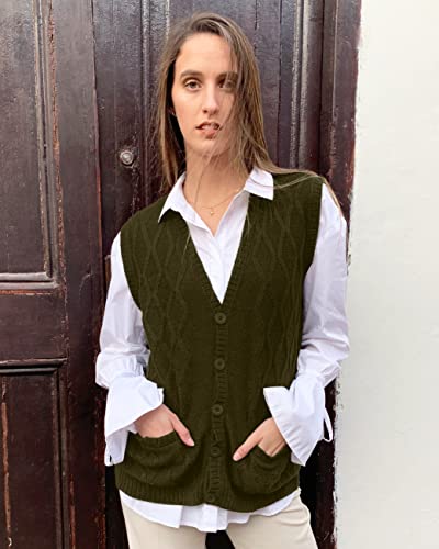 TINKUY Peru Women’s Alpaca Wool V Neck Argyle Cardigan Vest S-4XL4