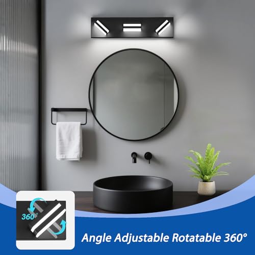 Image of IZORRO LED Modern Bathroom Lights Fixtures(3-Light,Dimmable,360Rotate),Matte Black Acrylic Wall Lighting,Vanity Lights for Bathroom Over Mirror - 6000k 16In （No Assembly Required）