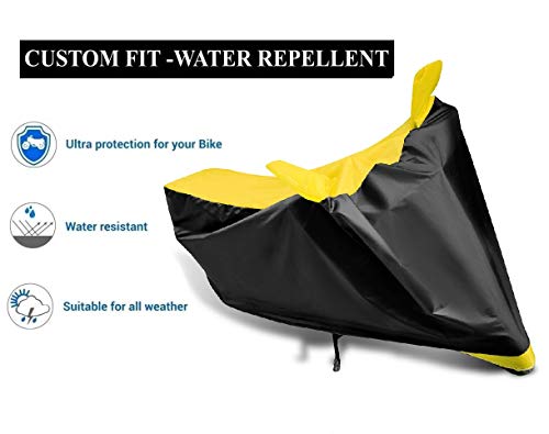 Image of Auto Hub Bike Cover Compatible with TVS Apache RTR 160 with Mirror Pocket, Dustproof, Heat Resistant, Triple Stitched, Apache 160 Bike Cover- Black, Yellow