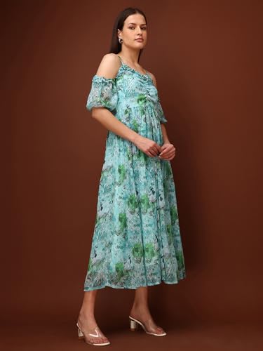 Image of PURVAJA Women's Sweetheart Neck Georgette Midi Dress (Floe-111-113)