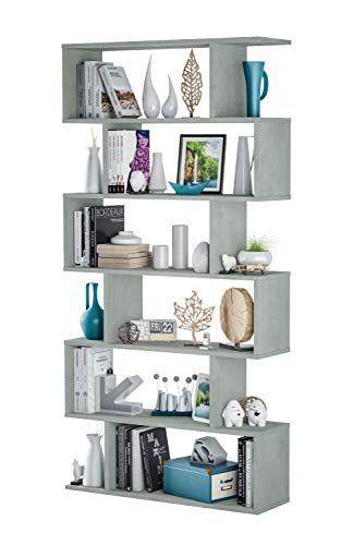Bricozone Libreria in Legno Design Moderno Scaffale Scaffalatura Mensola Bianca Mobile per Libri con Ripiani per Soggiorno Salotto Studio Ufficio 192 x 80 x 25 cm Colore Cemento (Grigio Cemento)