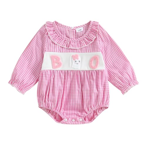 Rtnnsbbfcm Newborn Baby Girl Halloween Outfit Pumpkin Embroidery Long Sleeve Floral Print Smocked Bubble Romper