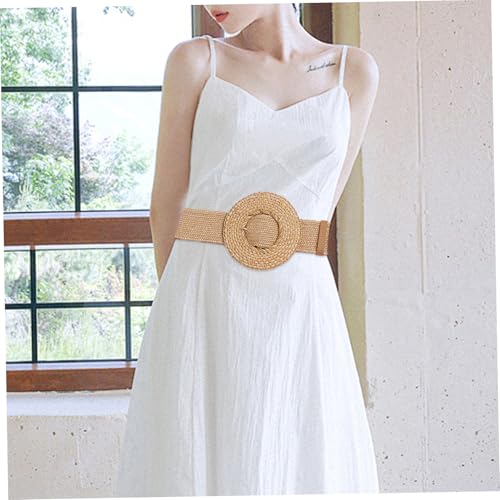 Woven Belts For Women Straw Belt Elastic Woven Belts for Women Boho Style Wide Waist Belt with Big Round Buckle Casual Braided Belt Waistband for Ladies Summer Beach3