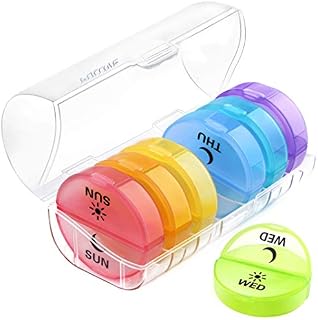 Daily Pill Organizer (Twice-a-Day) - Weekly AM/PM Pill Box,Round Medicine Organizer,7 Day Pill