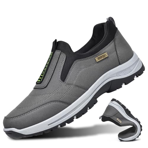 Herr slip-on sneakers diabetiker skor löparskor hallux valgus skor för svullna fötter, lätta andningsbara halkfria sneakers vandringsskor ortopediska skor, grå – 45 EU