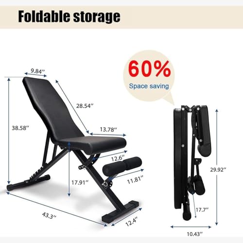 DASCK Banco de Pesas Plegable Ajustable | Multiángulo, Respaldo 7 Niveles, Reposapiés Antideslizante, Soporte hasta 250 kg | Banco de Musculación Profesional para Casa - imagen 3