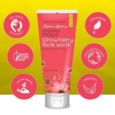 Aroma Magic Strawberry Face Wash | Gentle & Moisturizing Facial Cleanser | Non-Drying Face Wash | Hydrates & Purifies Skin | for All Skin Types | 3.38 Fl Oz/100ml