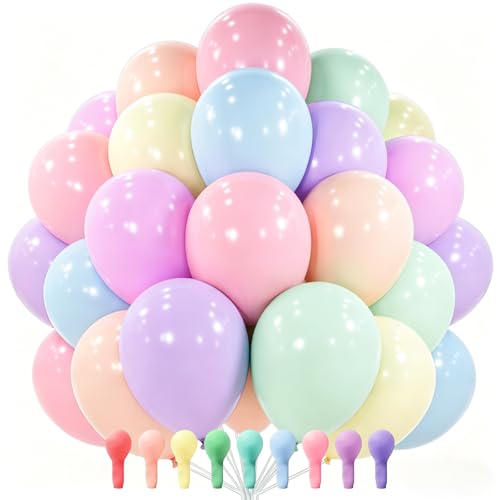 PartyWoo Pastel Balloons 101pcs 12 Inch Pastel Rainbow Latex Balloons for Baby Shower Gender Reveal Engagement Bachelorette Easter Bridal Shower Anniversary Retirement Birthday Party Decorations