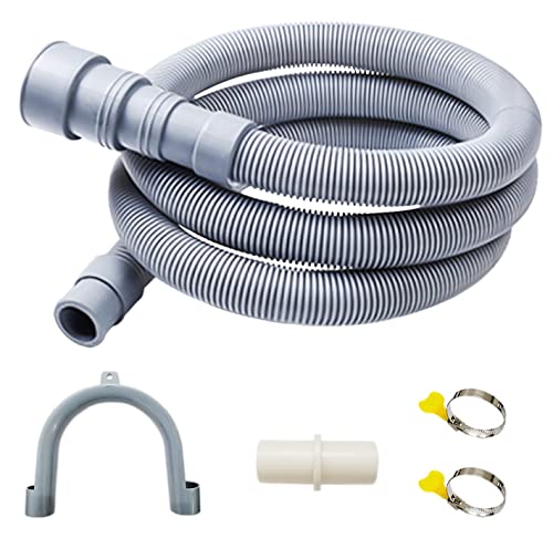 Kit d'extension de tuyau de vidange flexible pour machine à laver avec 1 x adaptateur d'extension, 2 x colliers de serrage, 1 x support de tuyau en U (3,05 m)