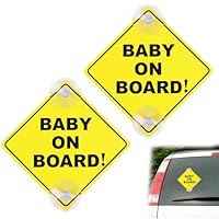 2 Stück Baby an Bord Auto Warnschilder,Baby on Board Aufkleber Auto Mit 2 Saugnäpfen,Baby on Board Aufkleber Auto,12X12Cm Sicherheits Autoschild,Kinderautoschild,Für Autofenster Wiederverwendbar(Gelb)