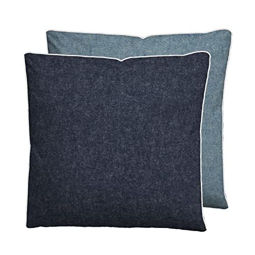 biberna Melange-Flanell Kissenbezug 80x80 cm, 100% Baumwolle, Biber, Flanell wärmend, weich & kuschelig, Reißverschluss, mit Paspel, Winter & Herbst, Uni, blau, Modell 0840500