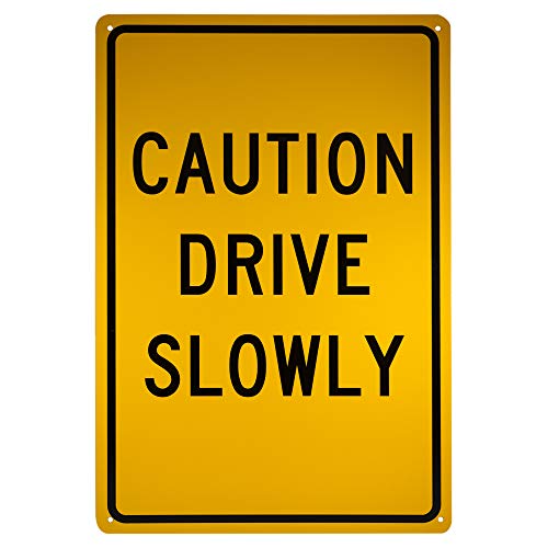 Nmc Tm72G Traffic Sign, Legend "Caution Drive Slowly", 12" Length X 18" Height, Aluminum 0.040, Black On Yellow #TOP11