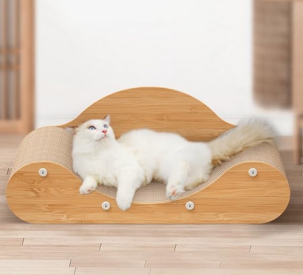 أداة خدش لطيفة للقطط من الميكاكوز، سرير استرخاء، أريكة قطط، لوح خدش للقطط، وسادة خدش للقطط، 60 سم × 24 سم × 23 سم مع لعبة حشيشة القطط.