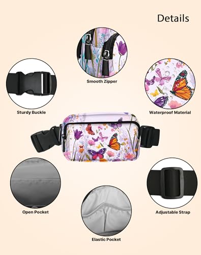 Image of Butterfly Fanny Pack for Women Belt Bag Fashion Everywhere Waist Pouch Lightweight Crossbody Bags with Adjustable Strap