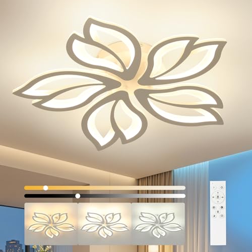 OTREN Plafoniera LED Soffitto Moderna, Dimmerabile Lampadario Camera da Letto 48W 60CM, Lampada da Soffitto con Telecomando per Soggiorno Sala da Pranzo Cameretta Bambini, 5 Fogli