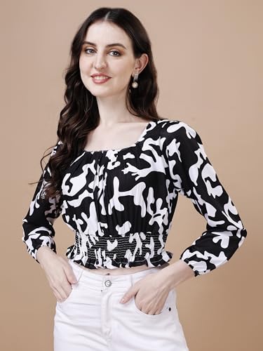 Image of Wedani Women's Casual Foral Print Puff Sleeve Regular Top