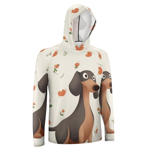 Mens UPF 50+ Sun Protection Hoodie Rash Guard Long Sleeve Sun Shirt Hiking I Love My Dog Dachshunds Fishing Hoodie- 6