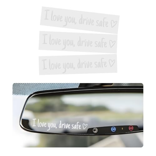 Image of Wevdn 3 PCS I Love You Drive Safe Sticker, Funny Waterproof Car Rearview Mirror Decal with Heart, Self Affirmations Sticker with Drive Safe Letters for Car Window Bumper Women Gift (White)