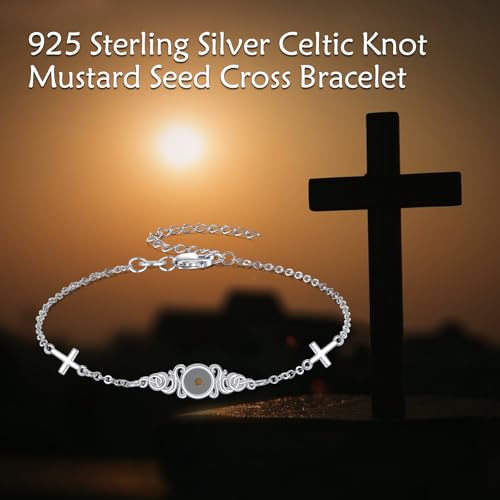 Image of AOBOCO Mustard Seed Bracelet 925 Sterling Silver Cross Bracelets Christian Faith Jewelry Gift for Women