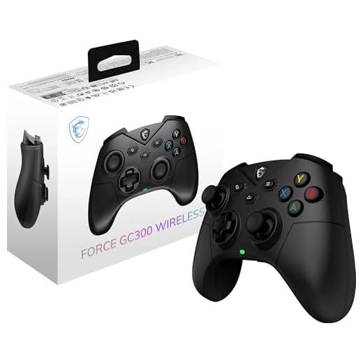 MSI FORCE GC300 WIRELESS PC Gamepad Controller - 2.4 GHz, Bluetooth, USB Type-C a A - Cablato/Wireless, batteria Li-ion da 600mAh(20h), coperture D-Pad intercambiabili, motori a vibrazione duali, nero
