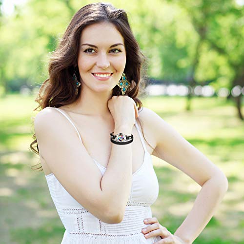 Mesinya Custom Jewelry Floating Memory Charm Glass Locket Bracelet Bangle (Black Leather 1 Inch Locket 5.5-7 Inches Wrist) #TOP4