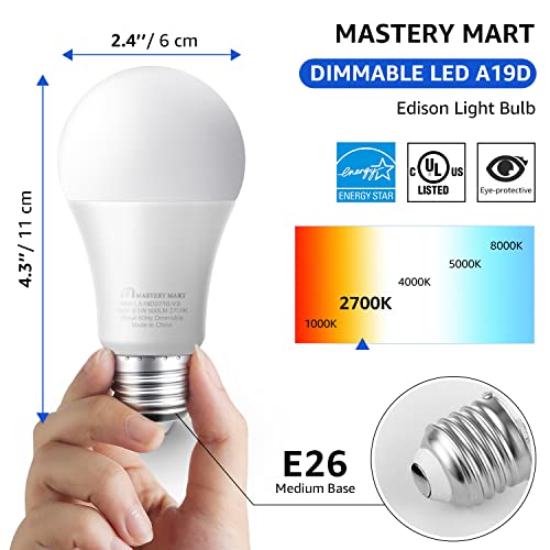 Mastery Mart Led Light Bulbs 9.5 Watt [60 Watt Equivalent], A19 - E26 Dimmable, 2700K Soft White, 800 Lumens, Medium Screw Base, Energy Star, Ul Listed (Pack Of 10) #TOP1