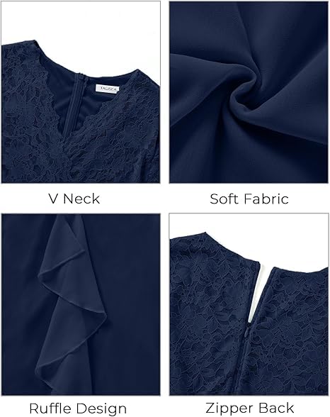 Image of Talisea Plus Size Wedding Guest Dress - Formal Cocktail Party Ruffle Elegant Tea Length Lace Chiffon V Neck Midi Dresses