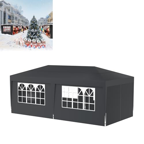 LZQ Pavillon 3x6 Faltpavillon mit 6 Seitenwänden, Wasserdichtes Faltzelt, Outdoor-Pavillon mit UV-Schutz, Höhenverstellbar, inkl. Stauraumtasche & Bodenzubehör, Anthrazit