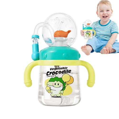 Kids向け くじらの噴水タンブラー - 300ml 創造的なカラフルカップ | こぼれないストローボトル 男の子女の子子供用 - 旅行・幼稚園・お出かけ・保育園・家庭・屋外・男の子・赤ちゃん・飛行機