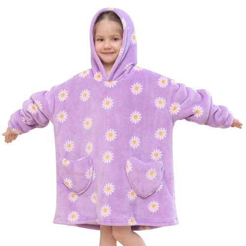 Fiosnow Daisy Flower Blanket Hoodies for Kids Toddler 2-6YR Oversize Wearable Blanket Hoodies for Boys Girls Teens